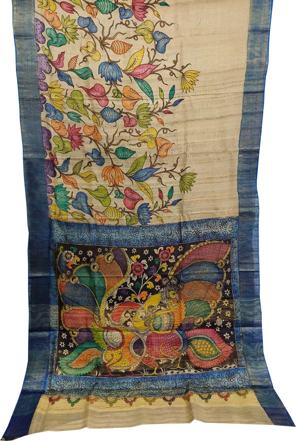 Vibrant Multicolor Hand Pen Kalamkari Tussar Silk Saree - Luxurion World