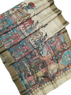 Vibrant Multicolor Hand Pen Kalamkari Tussar Silk Saree - Luxurion World