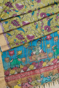 Stunning Multicolor Hand Pen Kalamkari Tussar Silk Saree - Luxurion World