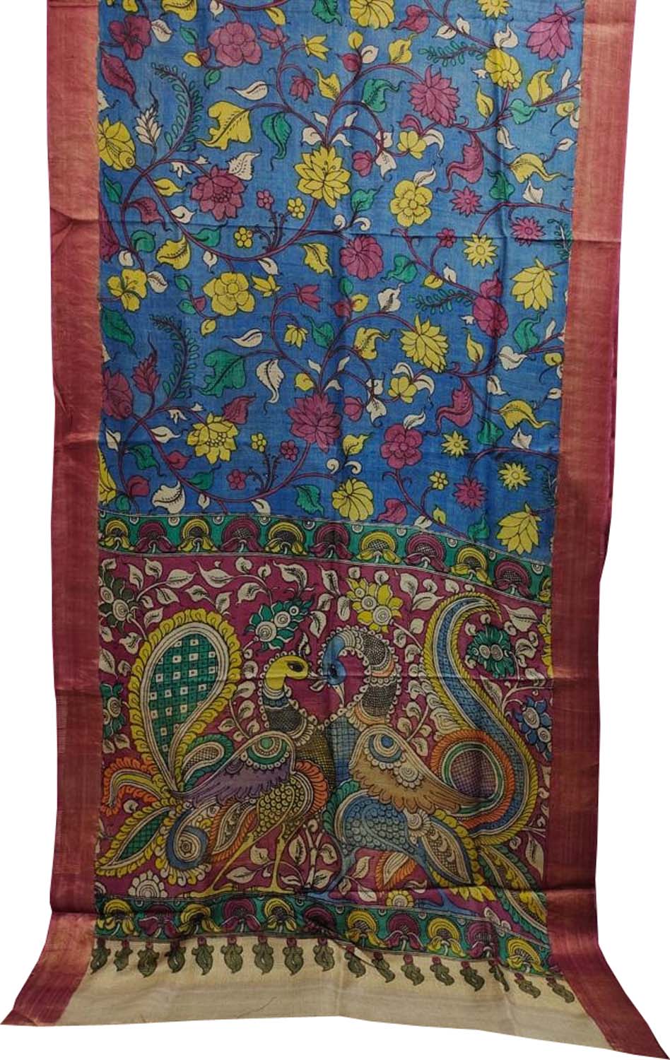 Vibrant Multicolor Hand Pen Kalamkari Tussar Silk Saree - Luxurion World