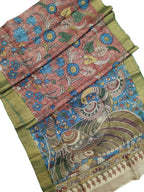 Vibrant Multicolor Hand Pen Kalamkari Tussar Silk Saree - Luxurion World