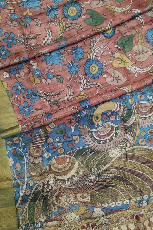 Vibrant Multicolor Hand Pen Kalamkari Tussar Silk Saree