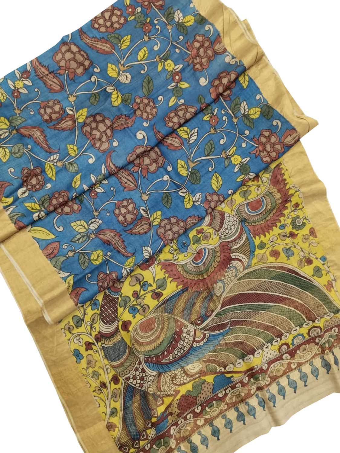Vibrant Multicolor Hand Pen Kalamkari Tussar Silk Saree - Luxurion World