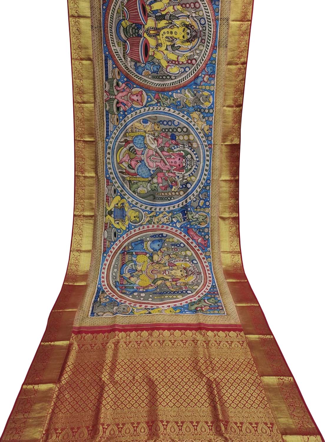 Stunning Multicolor Hand Pen Kalamkari Silk Saree - Luxurion World