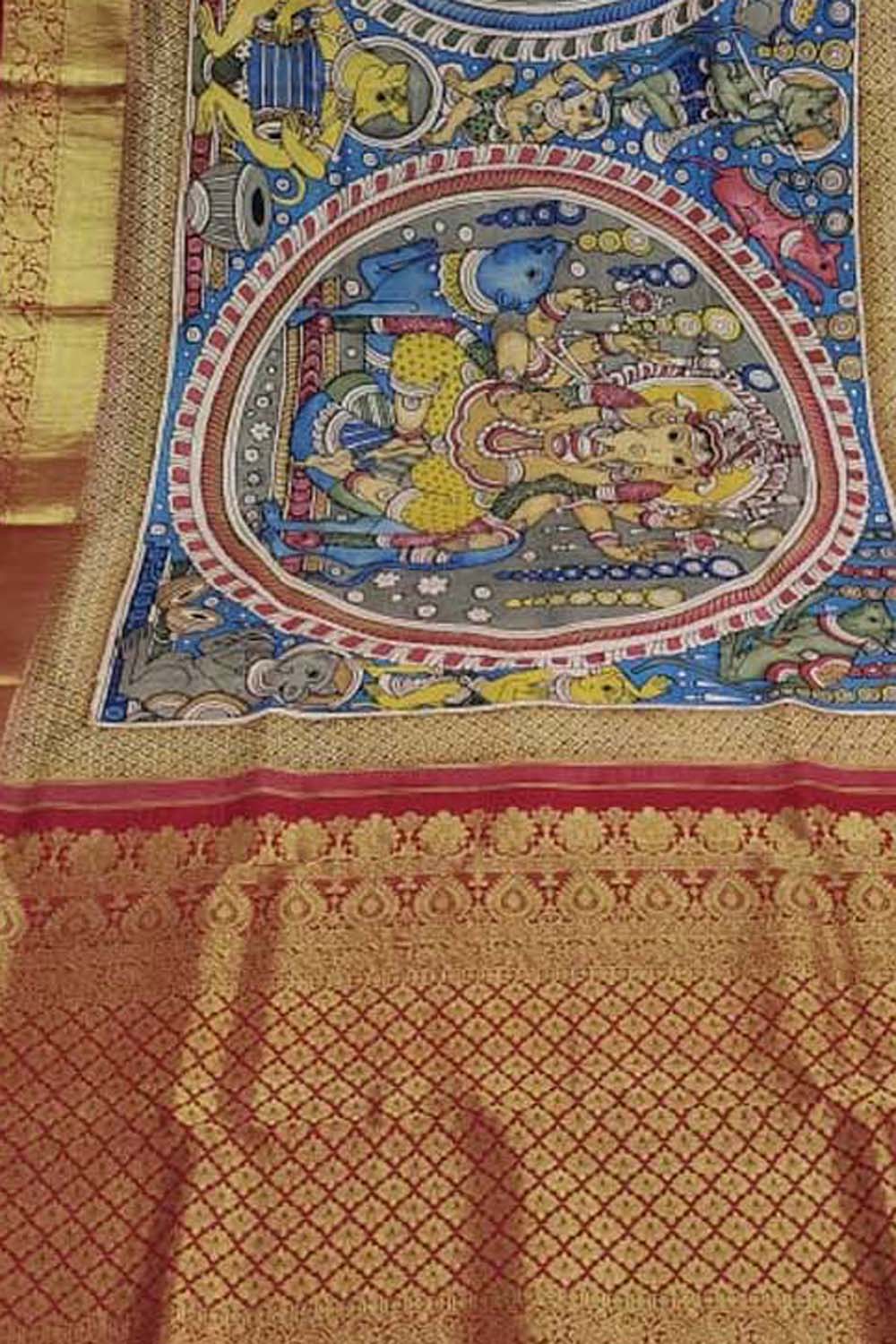 Stunning Multicolor Hand Pen Kalamkari Silk Saree - Luxurion World