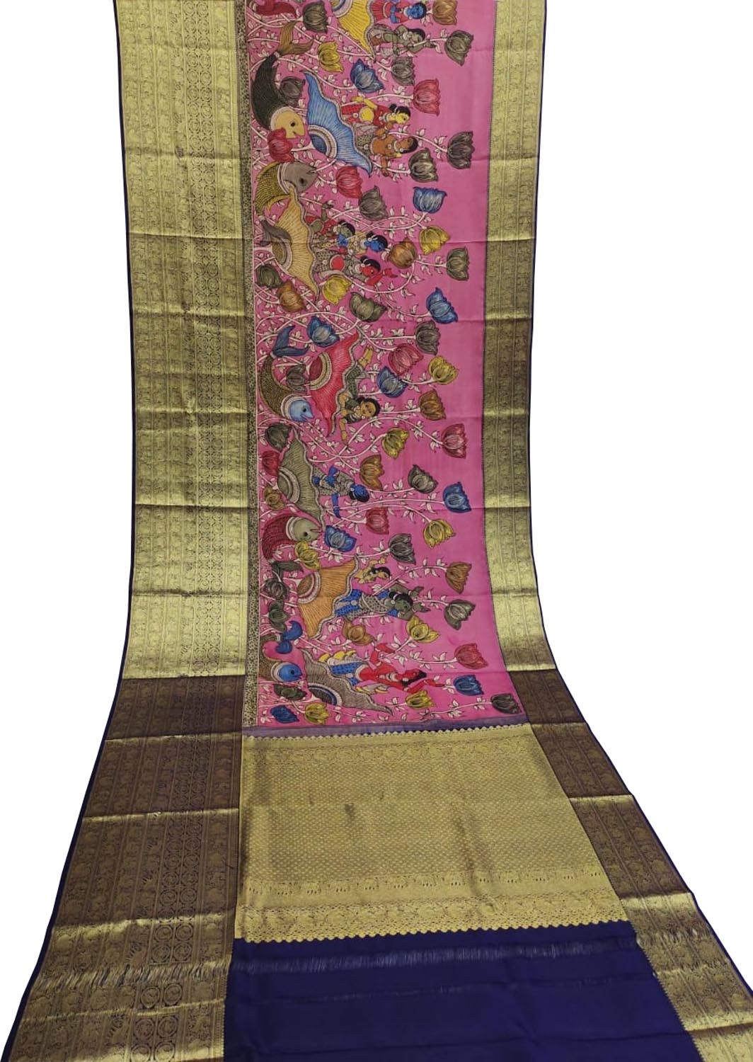 Stunning Multicolor Hand Pen Kalamkari Silk Saree - Luxurion World