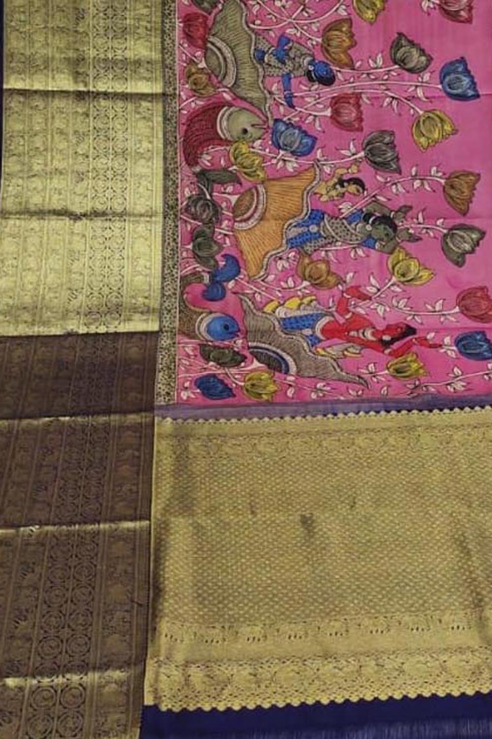 Stunning Multicolor Hand Pen Kalamkari Silk Saree - Luxurion World