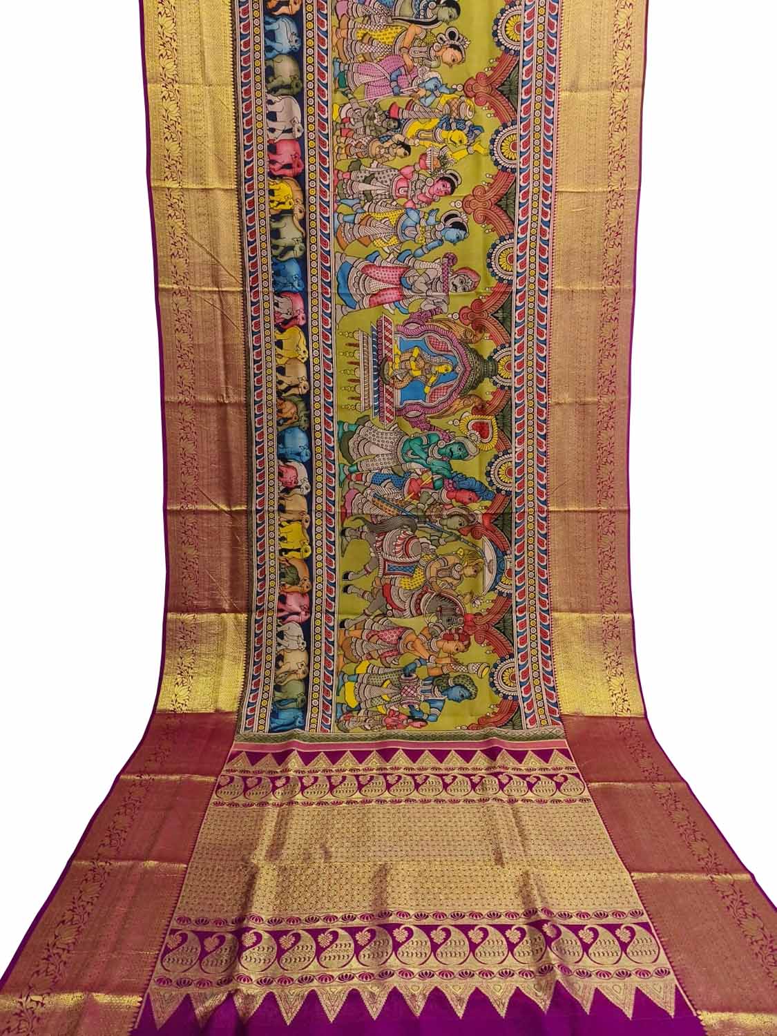 Stunning Multicolor Hand Pen Kalamkari Silk Saree - Luxurion World