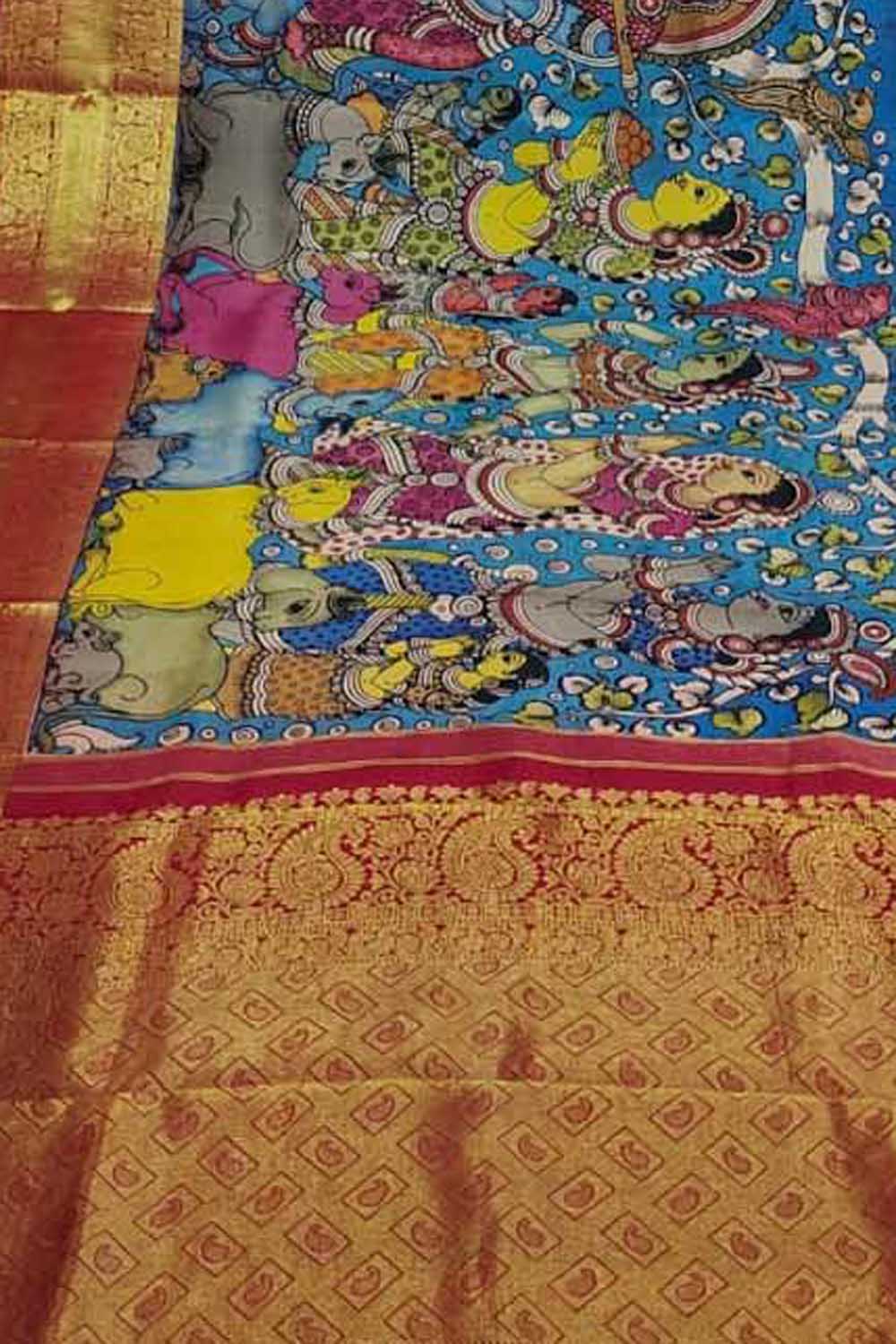 Stunning Multicolor Hand Pen Kalamkari Silk Saree - Luxurion World