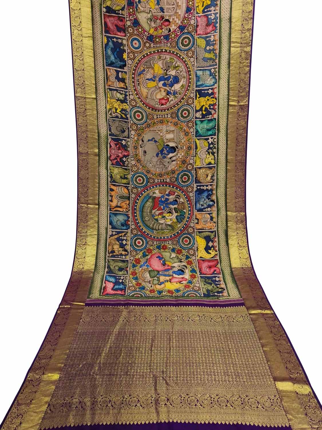 Stunning Multicolor Hand Pen Kalamkari Silk Saree - Luxurion World