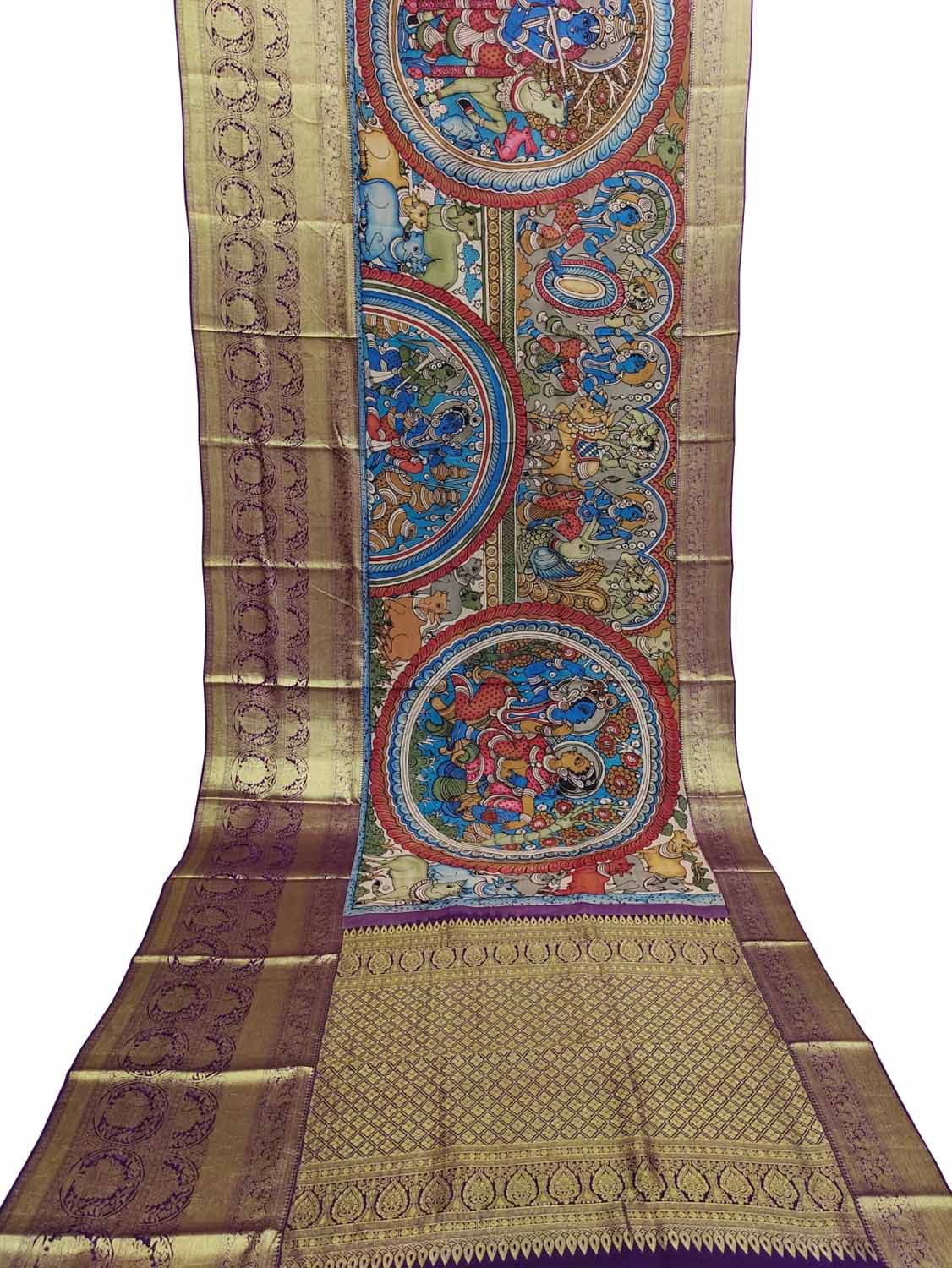 Stunning Multicolor Hand Pen Kalamkari Silk Saree - Luxurion World