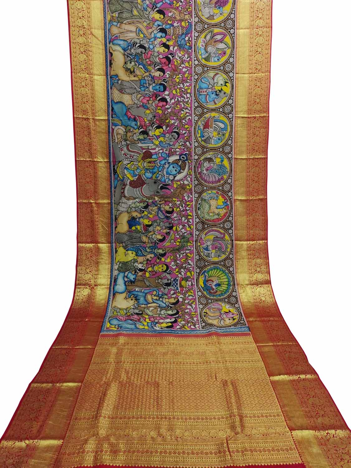 Stunning Multicolor Hand Pen Kalamkari Silk Saree - Luxurion World