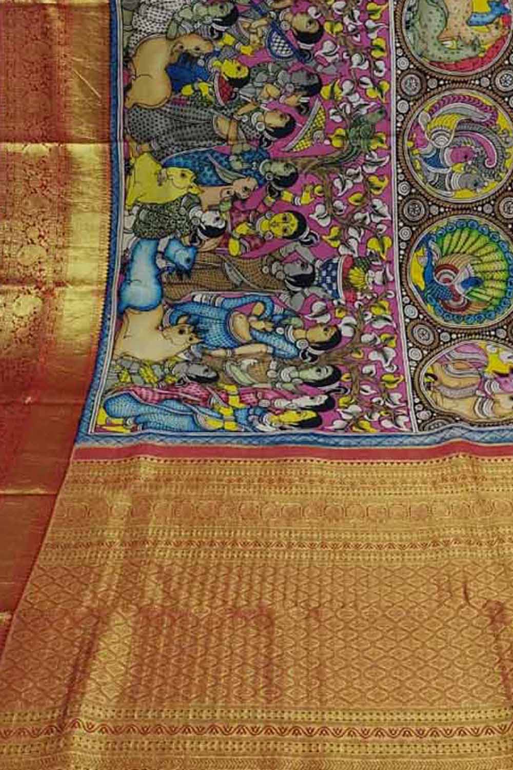 Stunning Multicolor Hand Pen Kalamkari Silk Saree - Luxurion World
