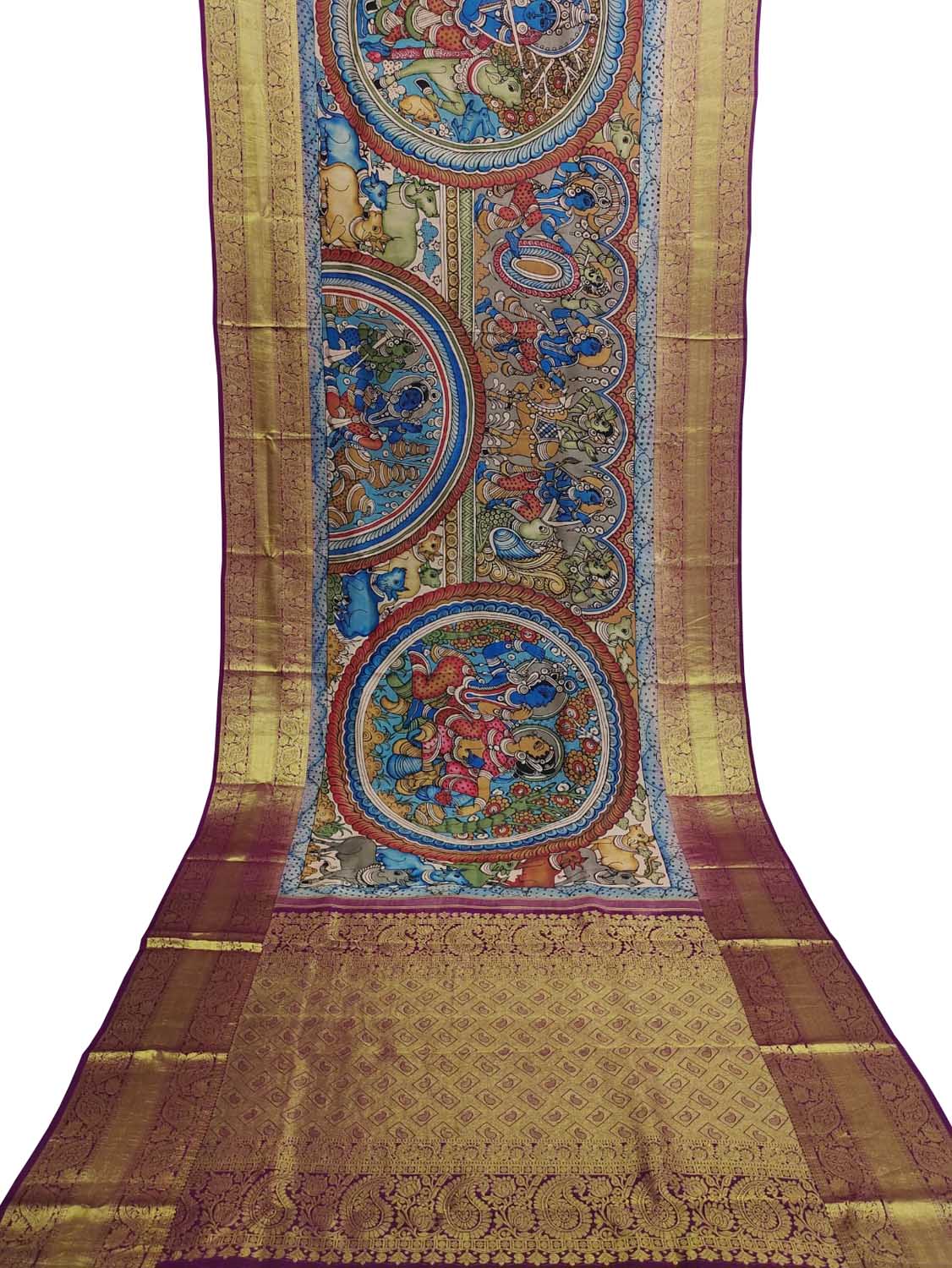 Stunning Multicolor Hand Pen Kalamkari Silk Saree - Luxurion World