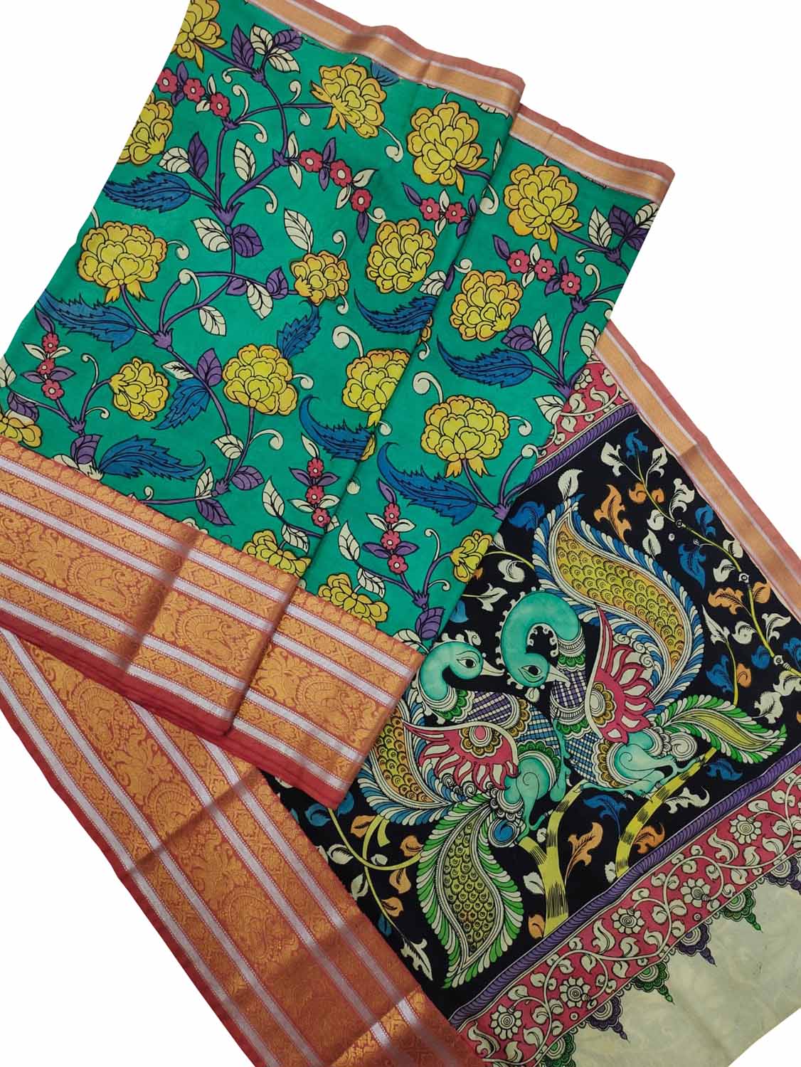 Green Kalamkari Hand Painted Silk Saree - Luxurion World