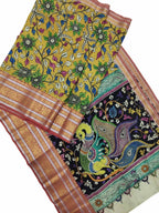 Exquisite Yellow Kalamkari Hand Painted Silk Saree - Luxurion World