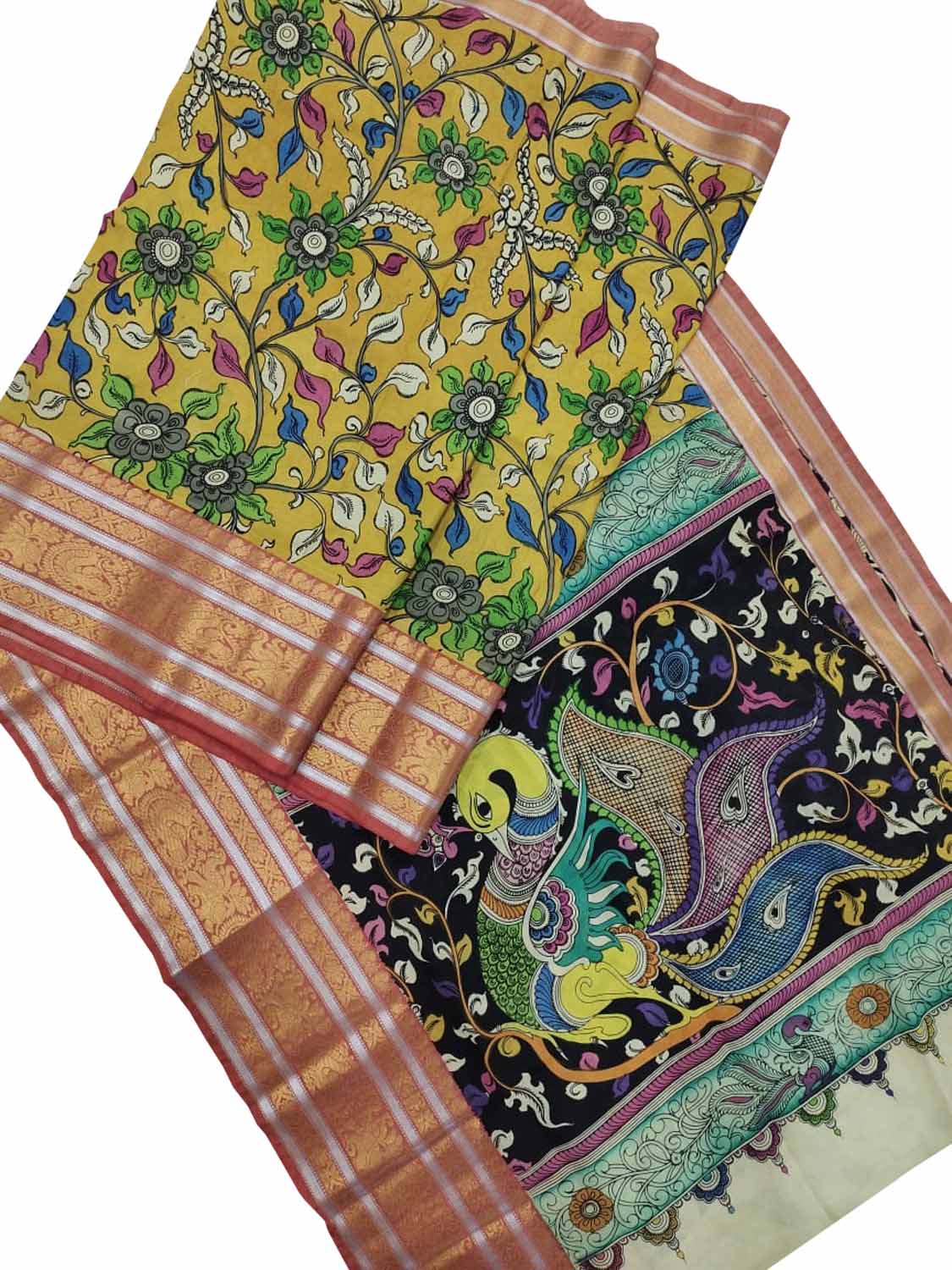 Exquisite Yellow Kalamkari Hand Painted Silk Saree - Luxurion World