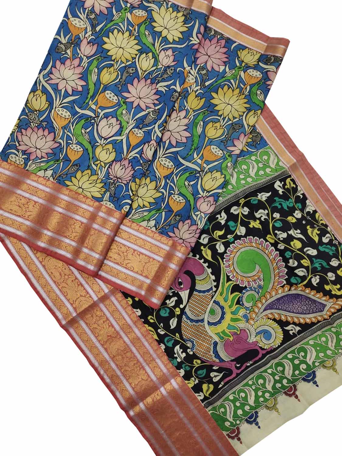 Blue Kalamkari Hand Painted Silk Saree - Luxurion World