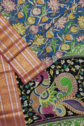 Blue Kalamkari Hand Painted Silk Saree - Luxurion World