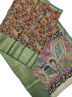Orange Kalamkari Hand Painted Silk Saree - Luxurion World