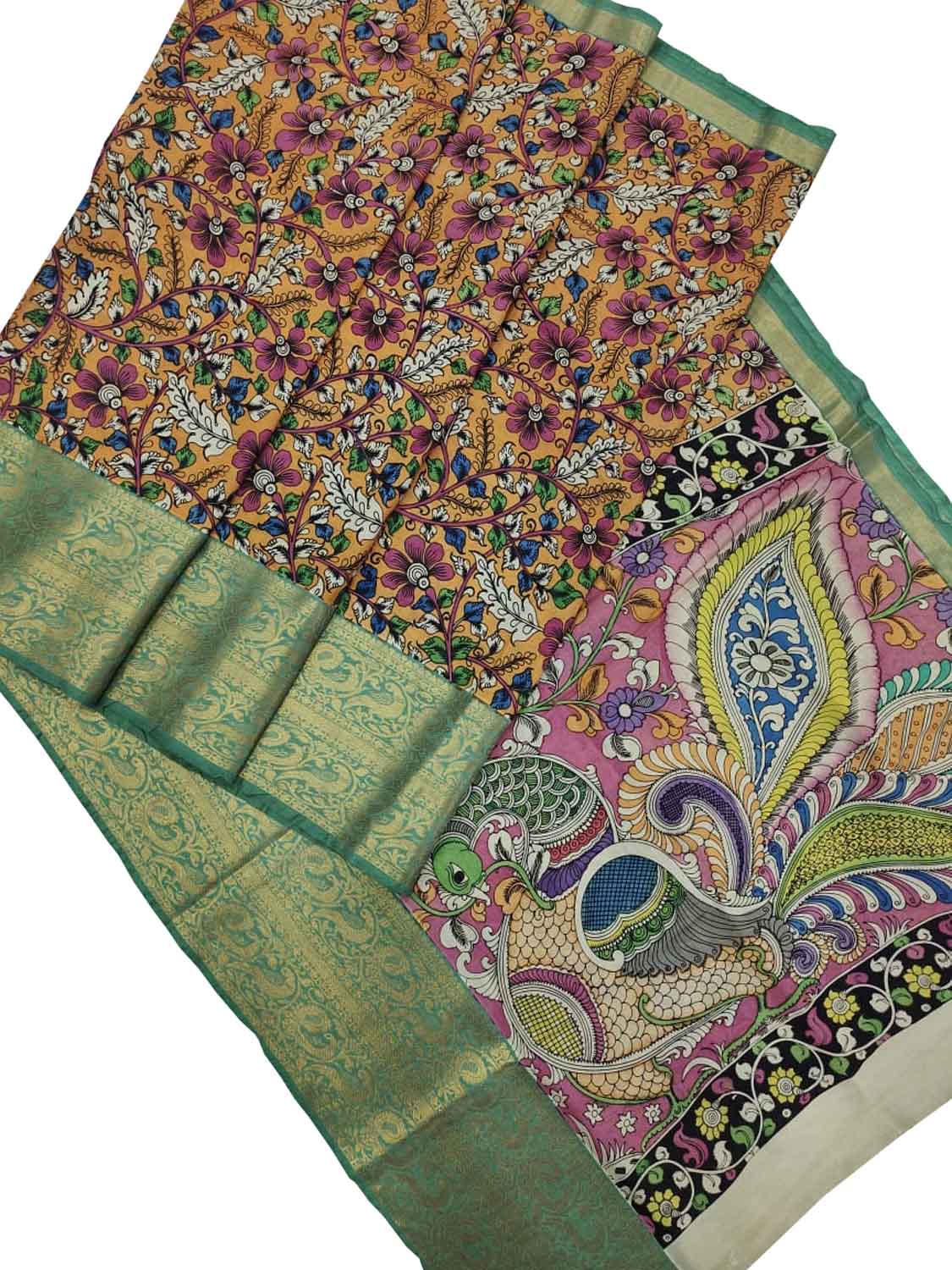 Orange Kalamkari Hand Painted Silk Saree - Luxurion World
