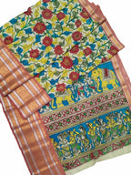 Off White Kalamkari Hand Painted Silk Saree - Luxurion World