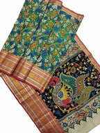 Green Kalamkari Hand Painted Silk Saree - Luxurion World
