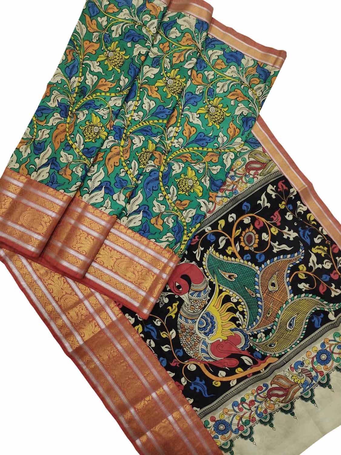 Green Kalamkari Hand Painted Silk Saree - Luxurion World