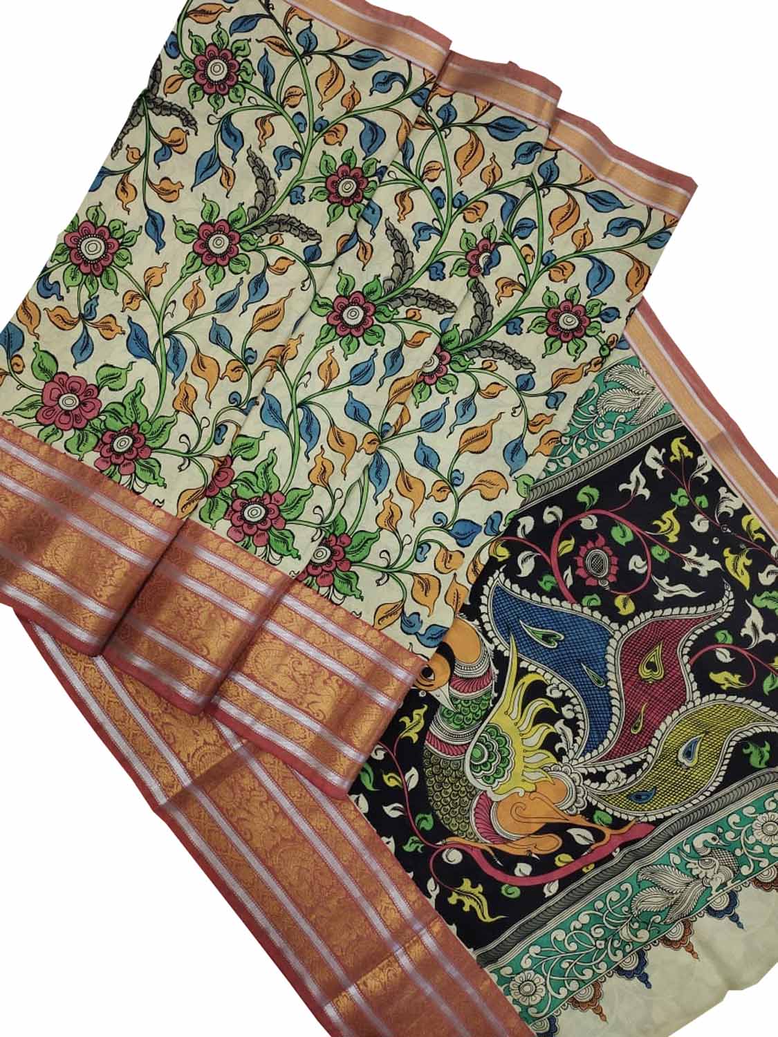 Exquisite Pastel Kalamkari Hand Painted Silk Saree - Luxurion World