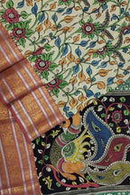 Exquisite Pastel Kalamkari Hand Painted Silk Saree - Luxurion World