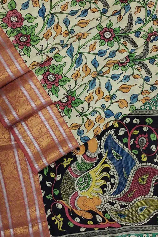 Exquisite Pastel Kalamkari Hand Painted Silk Saree