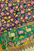 Kalamkari Hand Painted Silk Saree with Multicolor Pen - Luxurion World