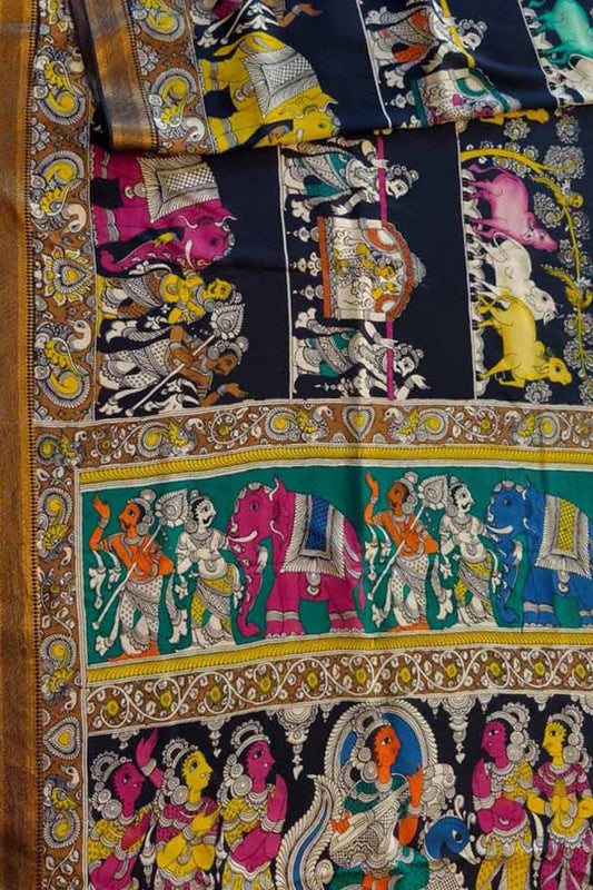 Hand Painted Multicolor Kalamkari Silk Saree