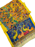 Kalamkari Hand Painted Silk Saree with Multicolor Pen - Luxurion World