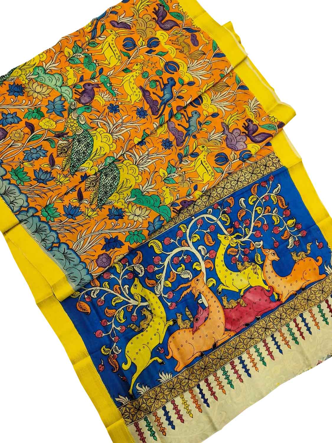 Kalamkari Hand Painted Silk Saree with Multicolor Pen - Luxurion World