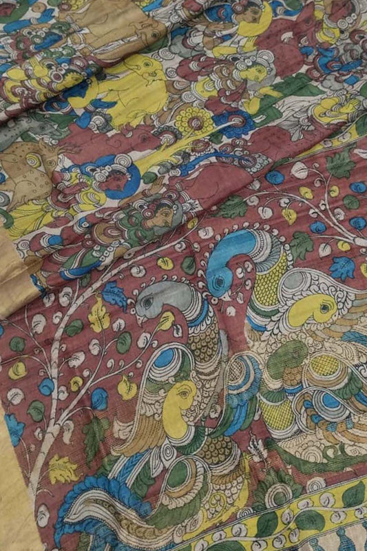 Exquisite Multicolor Kalamkari Tussar Silk Saree - Luxurion World