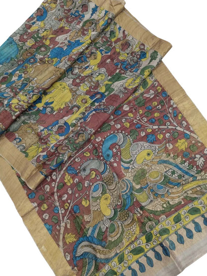 Exquisite Multicolor Kalamkari Tussar Silk Saree - Luxurion World