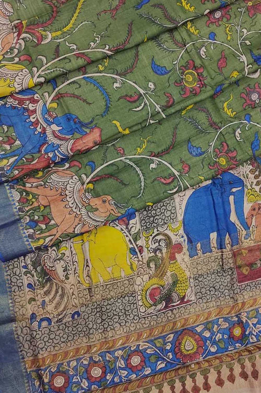 Exquisite Multicolor Kalamkari Tussar Silk Saree - Luxurion World