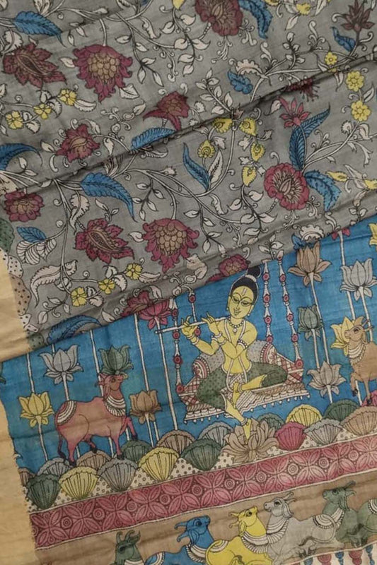 Exquisite Multicolor Kalamkari Tussar Silk Saree - Luxurion World