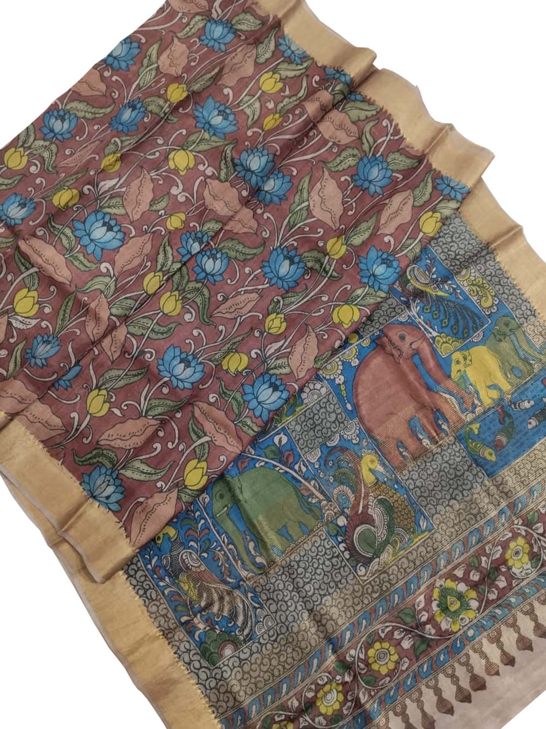 Exquisite Multicolor Kalamkari Tussar Silk Saree - Luxurion World