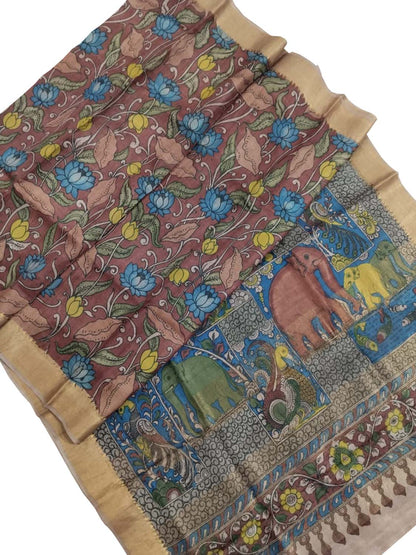Exquisite Multicolor Kalamkari Tussar Silk Saree - Luxurion World