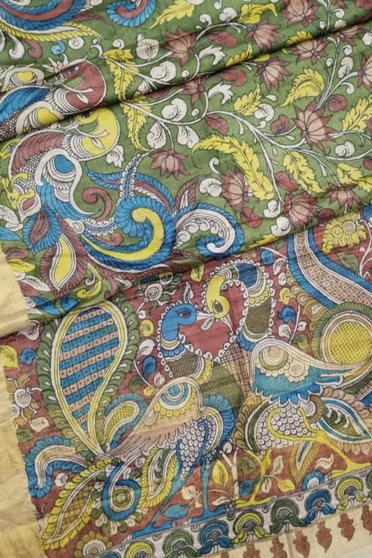 Exquisite Multicolor Kalamkari Tussar Silk Saree - Luxurion World