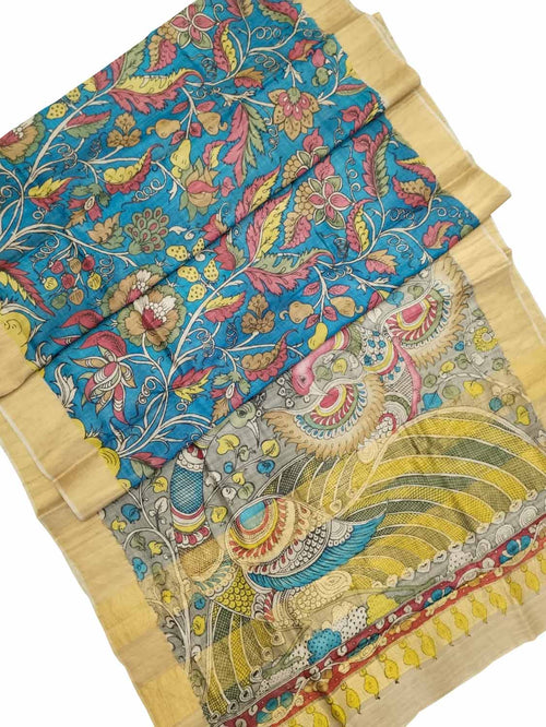 Exquisite Multicolor Kalamkari Tussar Silk Saree - Luxurion World