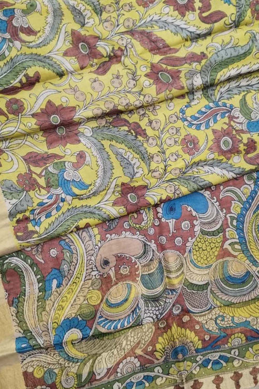 Exquisite Multicolor Kalamkari Tussar Silk Saree - Luxurion World