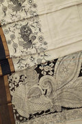 Elegant Black And White Kalamkari Hand Painted Bangalore Silk Saree - Luxurion World