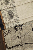 Elegant Black And White Kalamkari Hand Painted Bangalore Silk Saree - Luxurion World