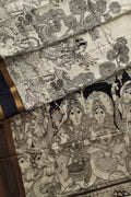 Elegant Black And White Kalamkari Hand Painted Bangalore Silk Saree - Luxurion World