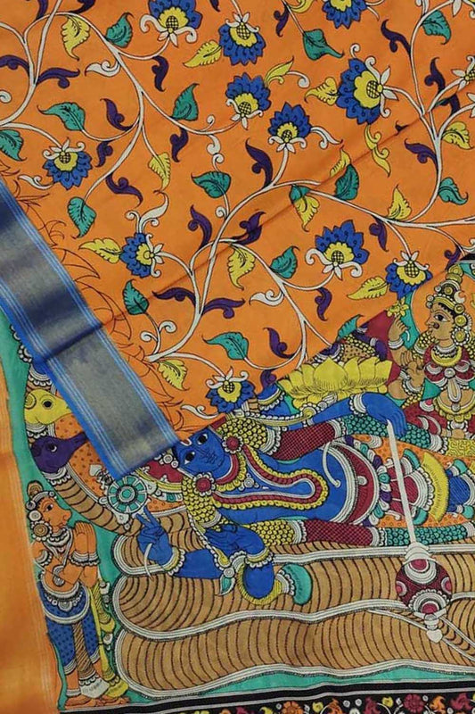 Multicolor Kalamkari Hand Painted Pure Bangalore Silk Saree - Luxurion World