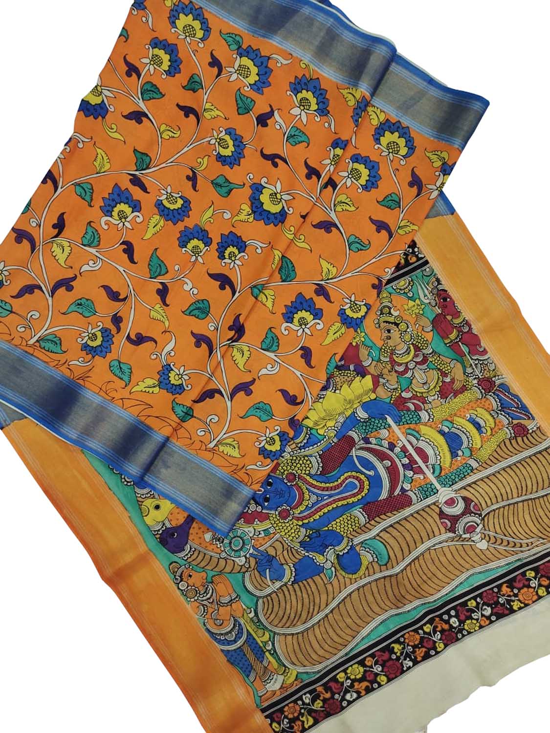 Multicolor Kalamkari Hand Painted Pure Bangalore Silk Saree - Luxurion World