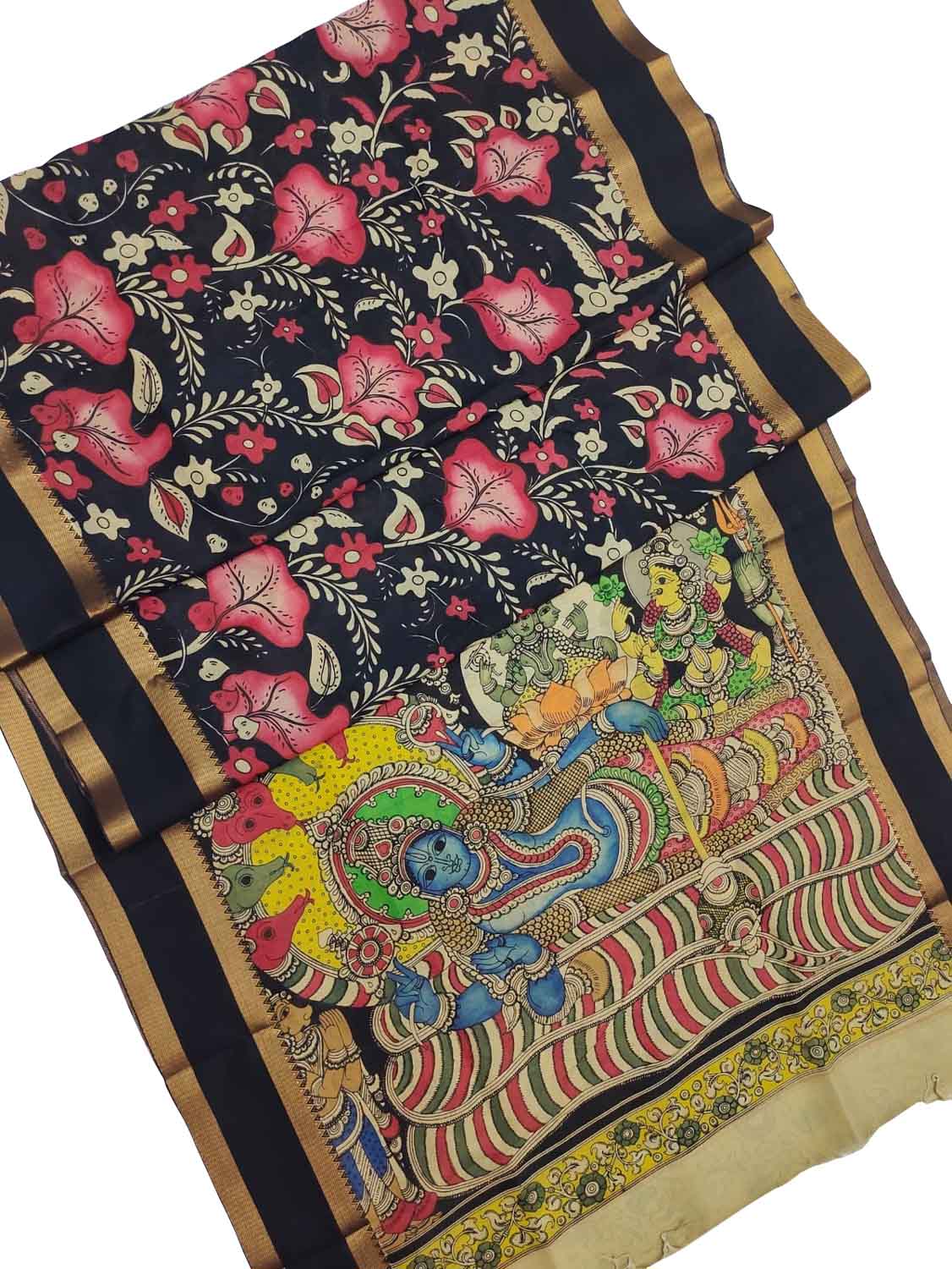 Multicolor Kalamkari Hand Painted Pure Bangalore Silk Saree - Luxurion World